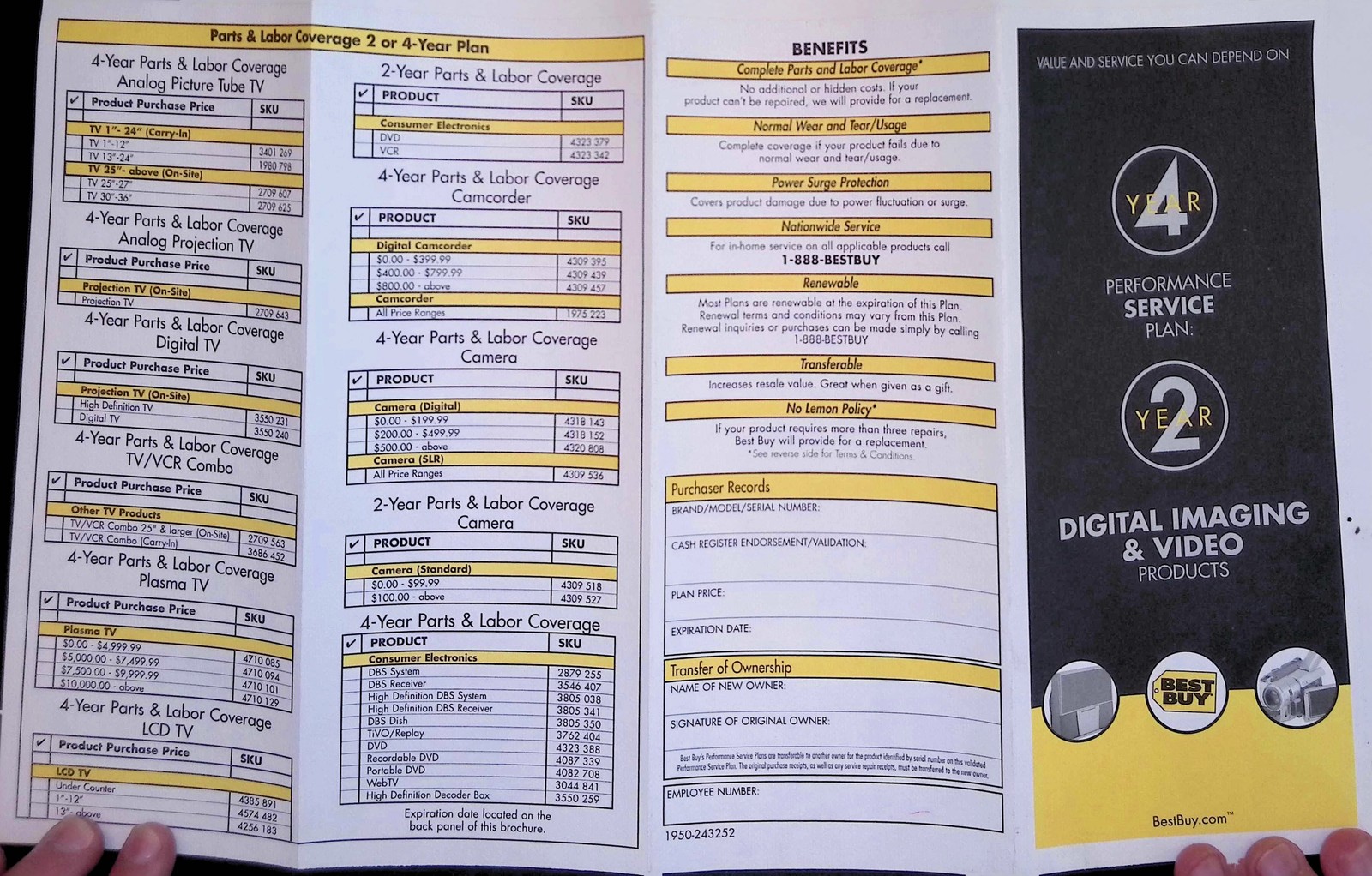 Best Buy Brochure Early 2000s Performance Service Plan Electronics Coverage