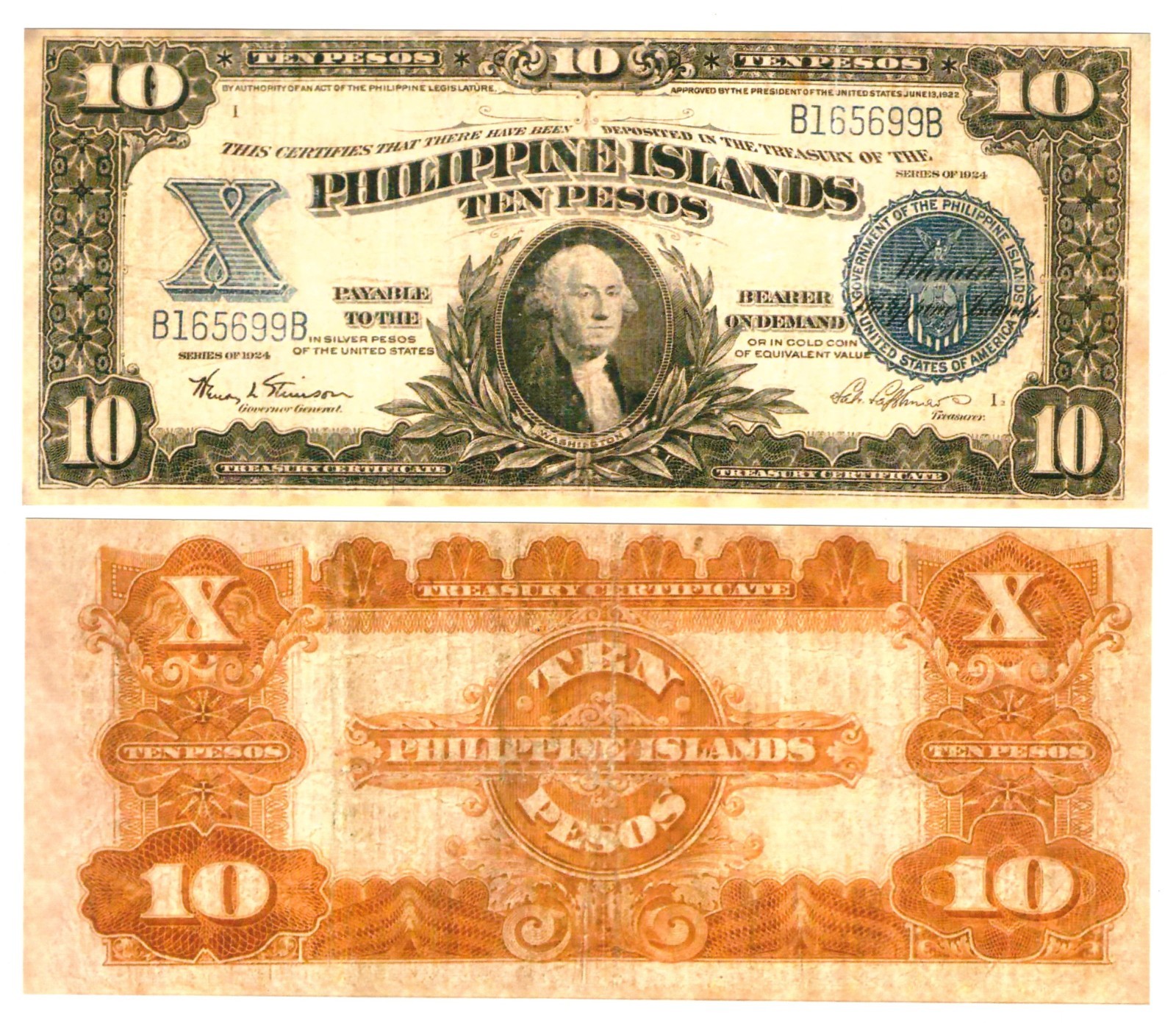 u Reproduction Note Philippines 10 Pesos 1924 Pick #71 3912R