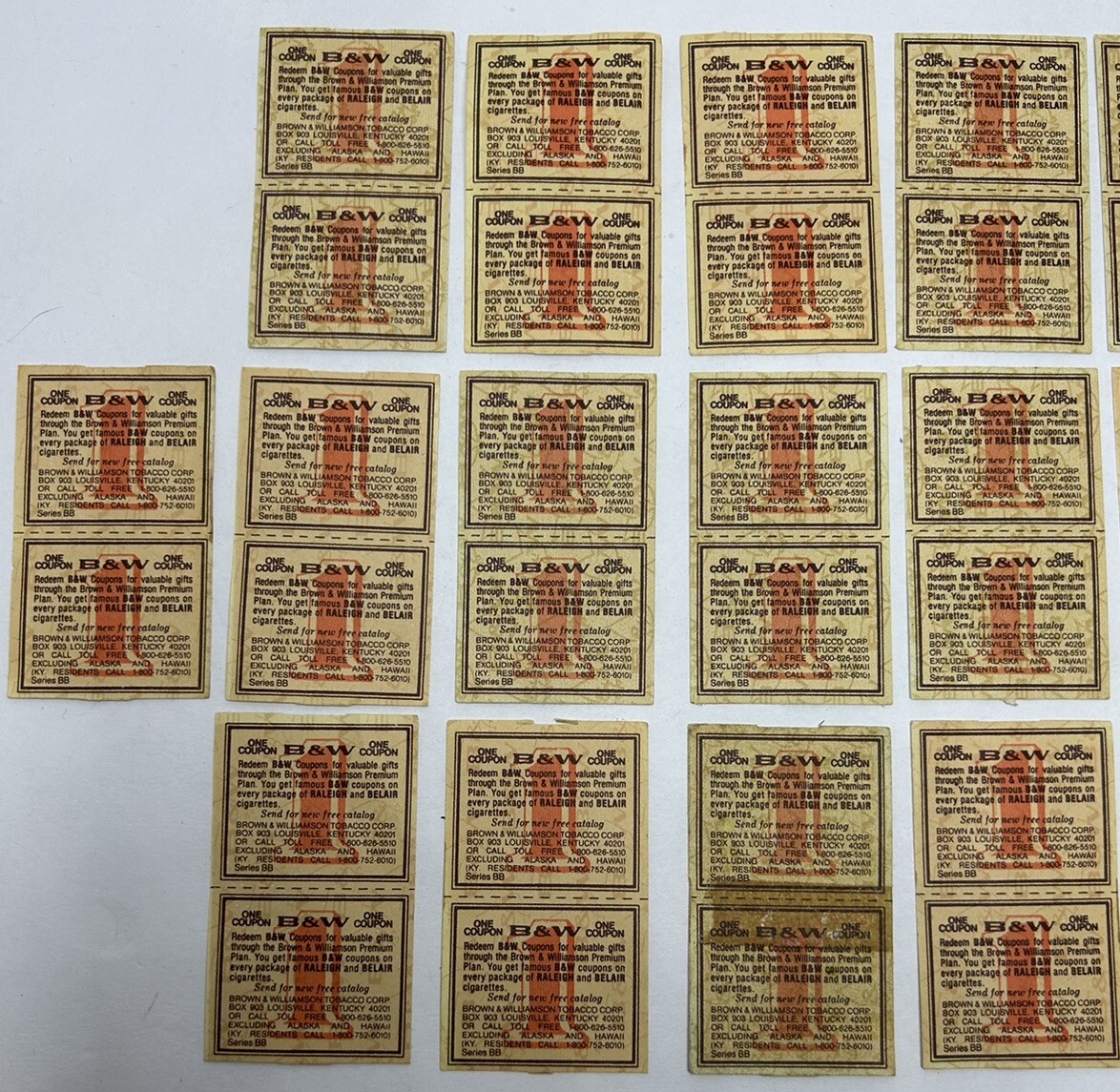 Tobacco Coupons 2 per page Raleigh & Belair 26 Vintage Brown & Williamson B&W