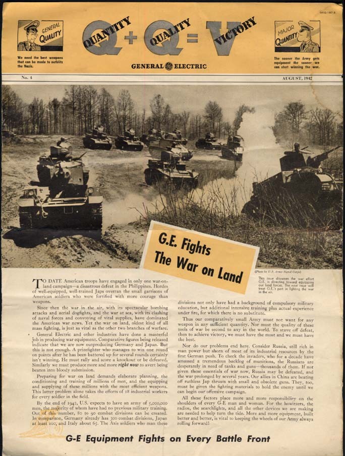 General Electric Q+Q=V Quantity + Quality = Victory monthly 8 1942