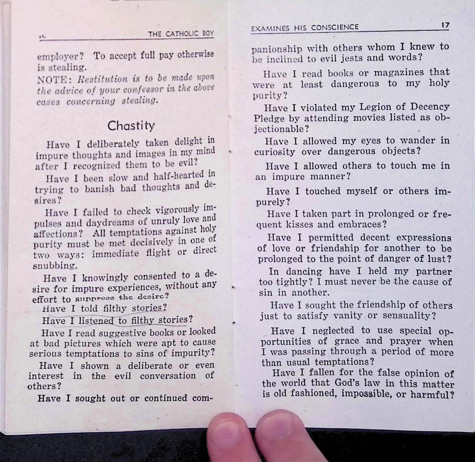 Catholic Boy Examines Conscience c. 1900s Red Ink Pamphlet Penance