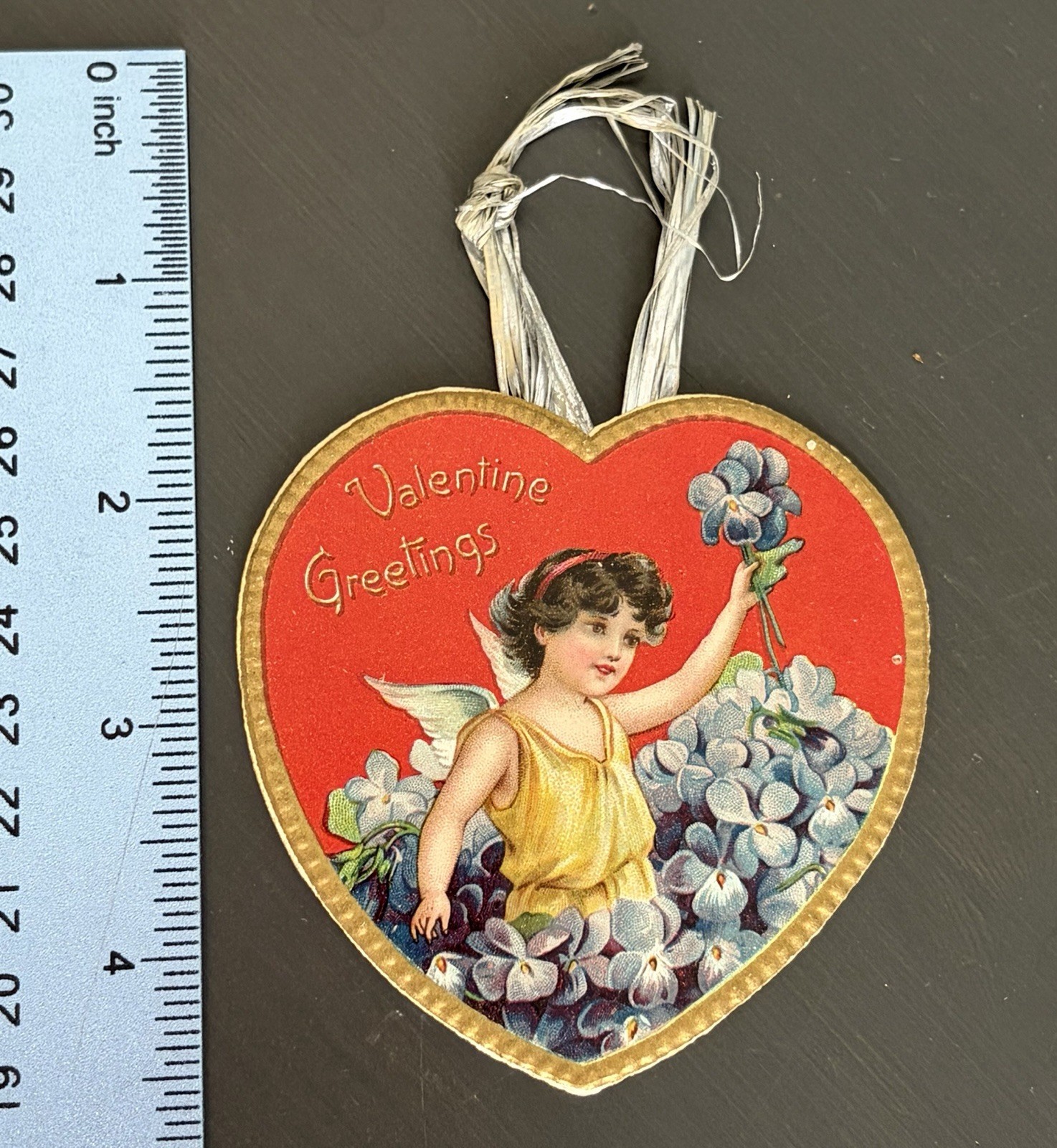 Antique Tuck & Sons Valentine Cards Heart Shape w Cupid Printed in Germany 3 Lot