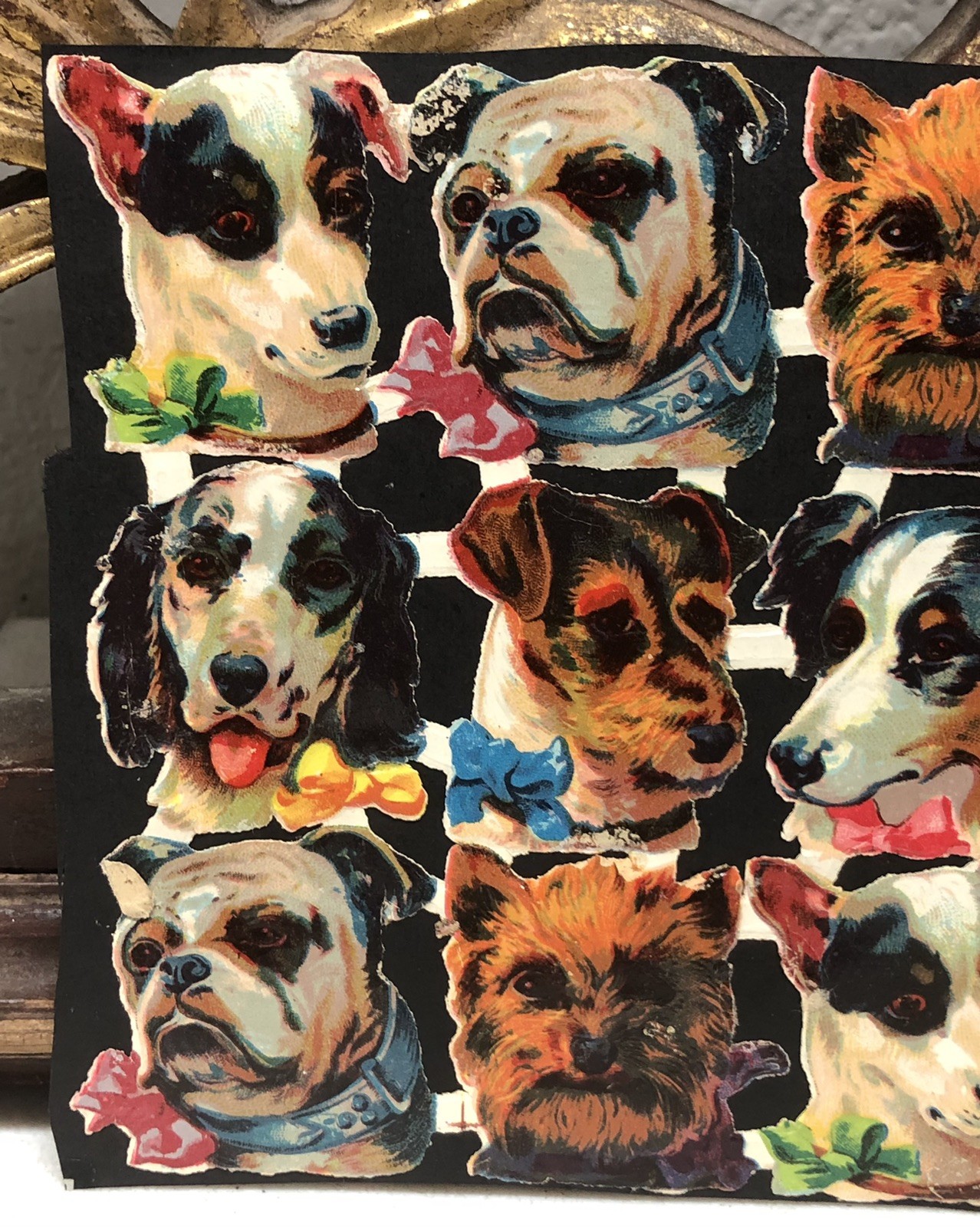 Victorian Die Cut Many Animals Scraps Glued on Paper Double Sided Dogs + L19