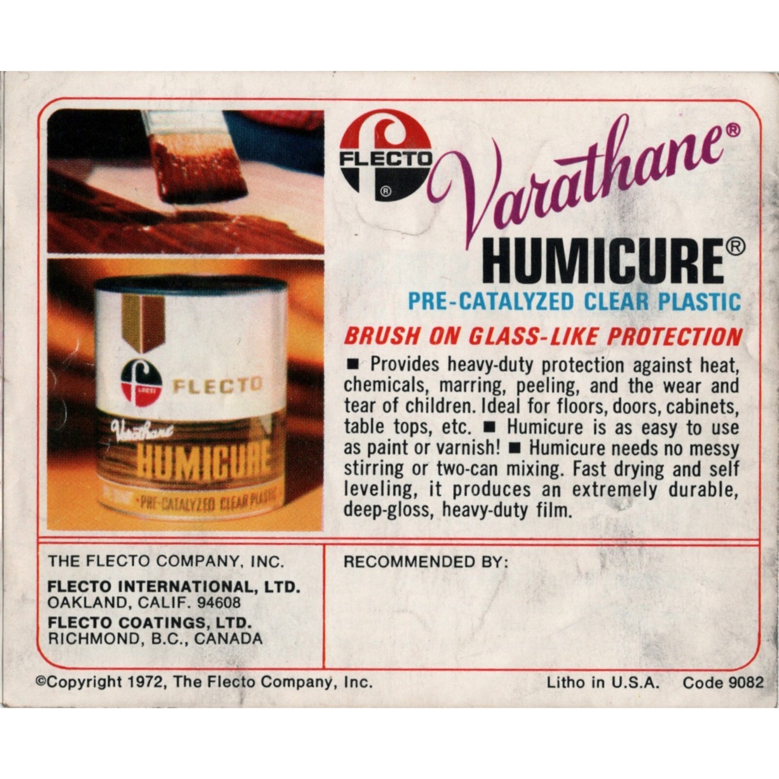 Flecto Varathane 1970s Product Advertisement 1972 MCM Wood Seal Clear Finish VTG
