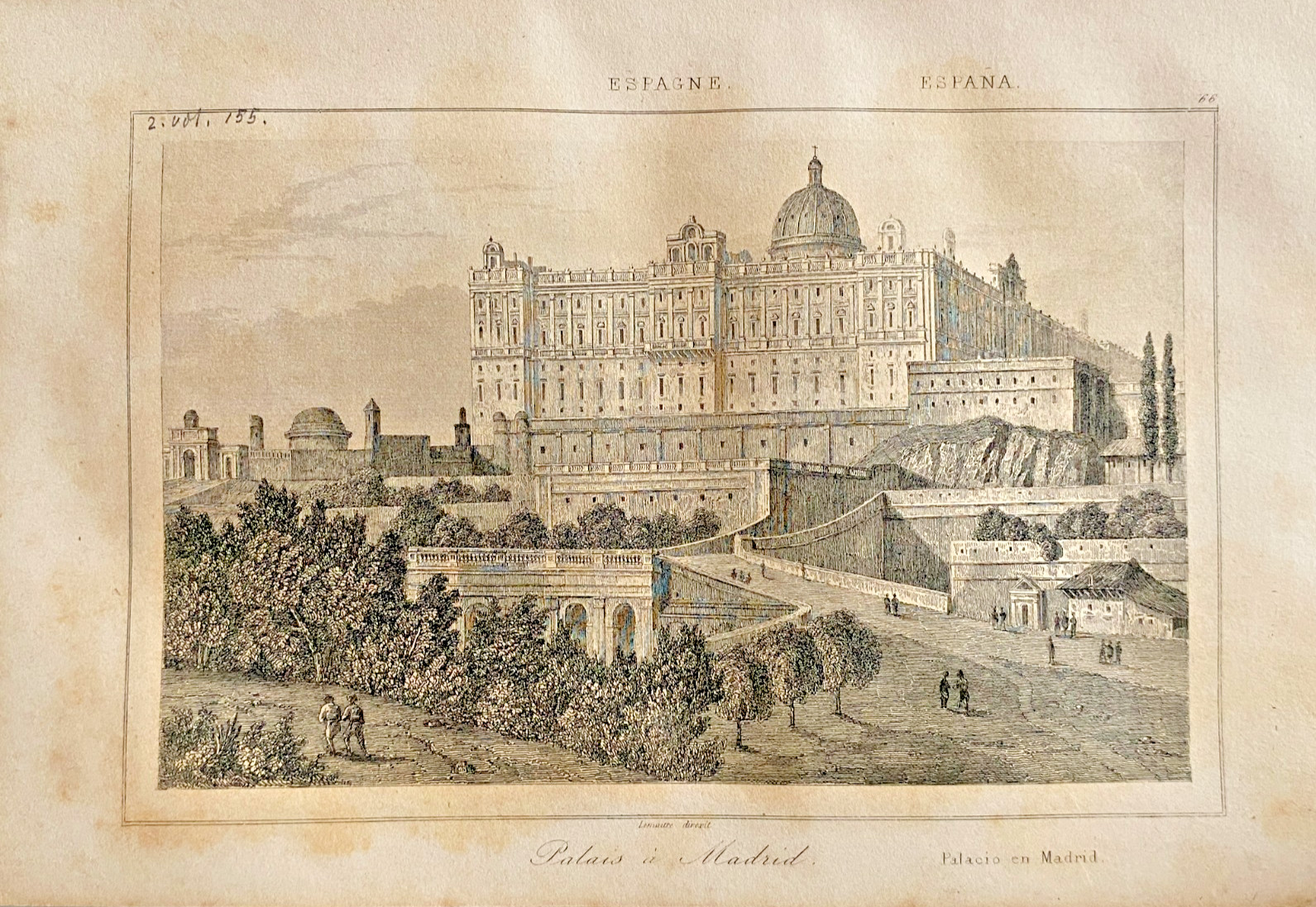 Spain Engraving “Palace At Madrid” 19th Century Wall Art Print
