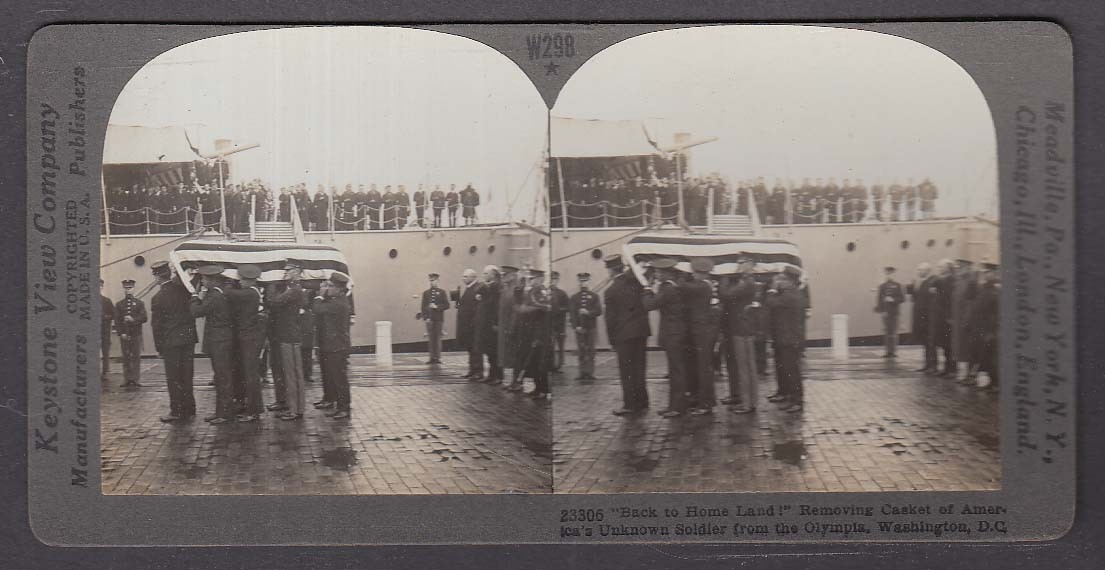 Casket of Unknown Soldier Olympia Washington DC WWI Keystone stereoview 1920s