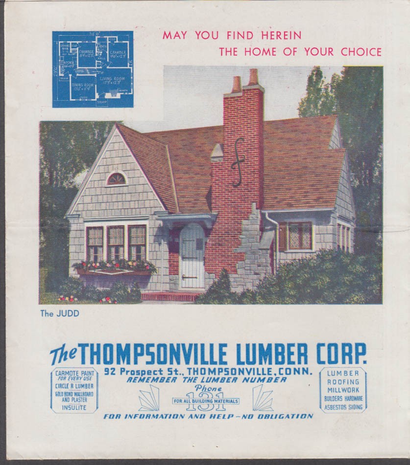 Thompsonville Lumber Find Your Home Plan folder mailer 1940s