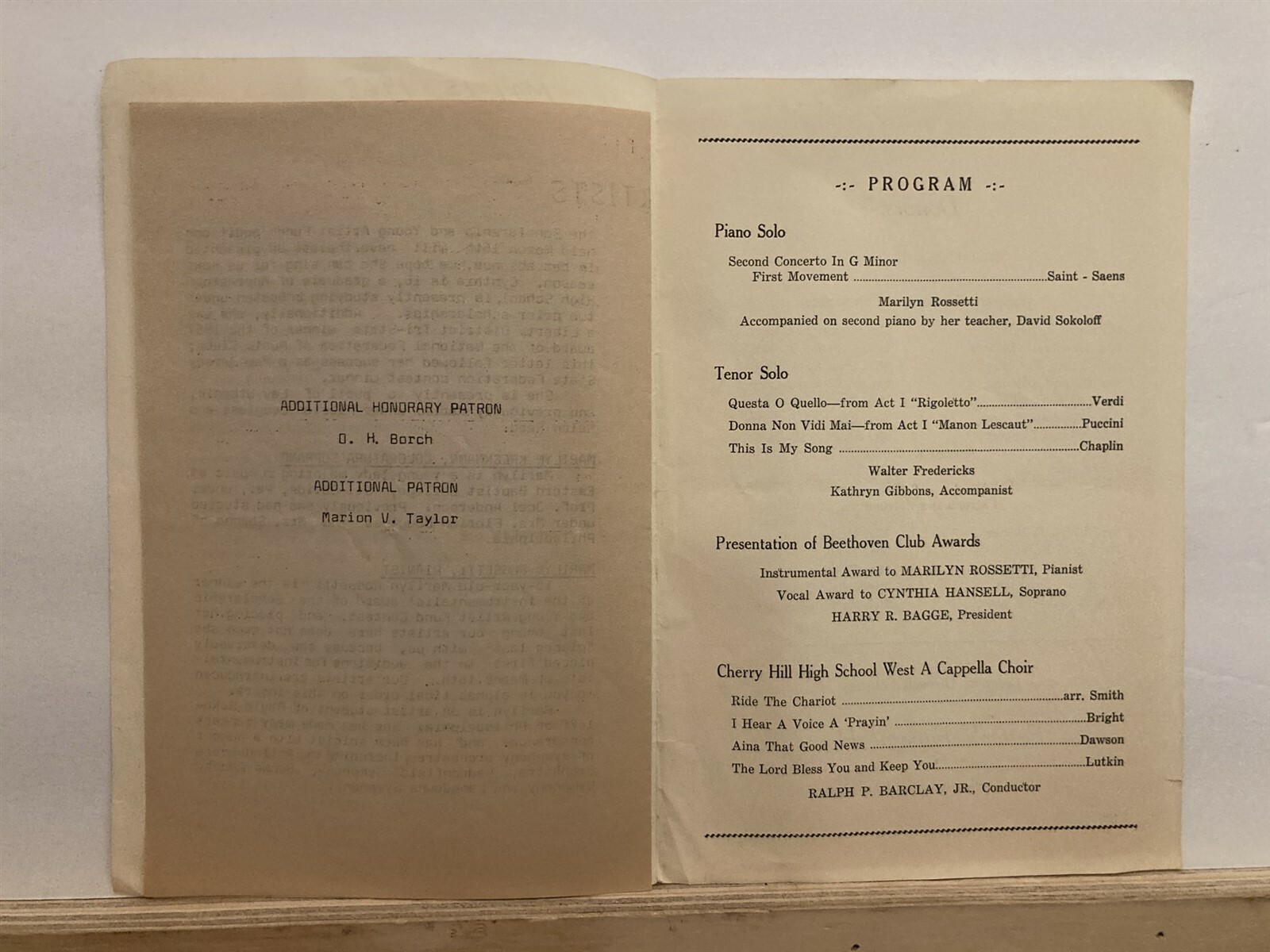 1968 Beethoven Club of Camden Cherry Hill Mall Concert Program New Jersey NJ Vtg