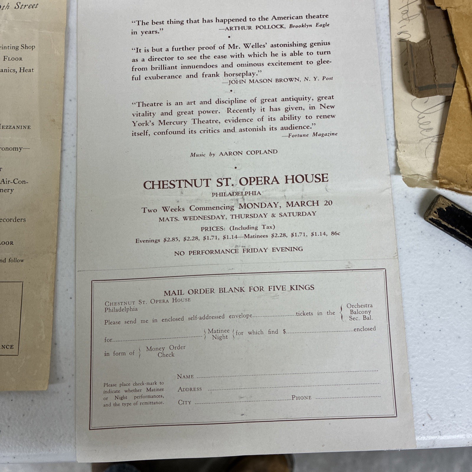 Vintage Theater Programs From 1939 Philadelphia
