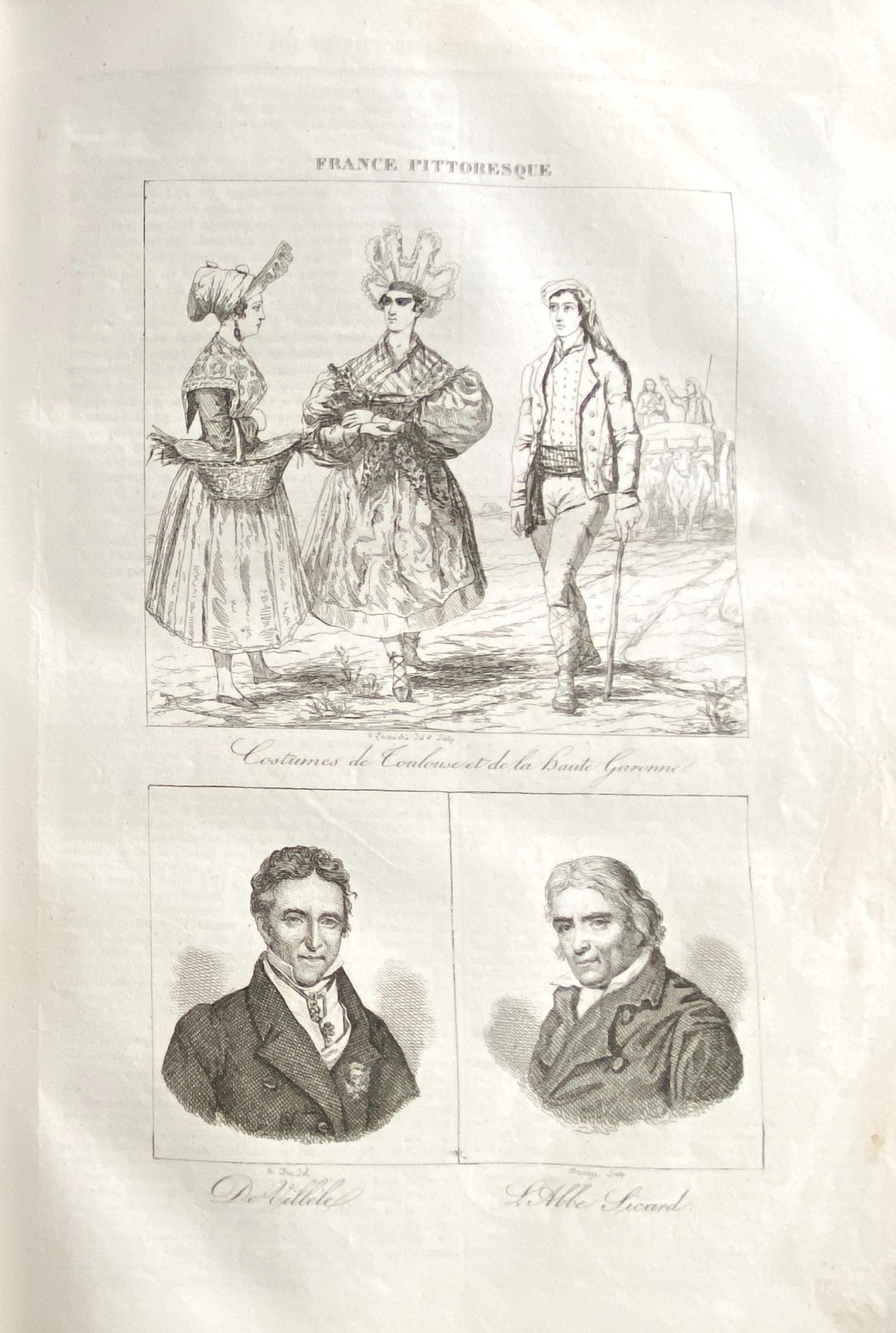 Picturesque France Engraving 1835 Toulouse Costumes – De Villele – Abbe Sicard