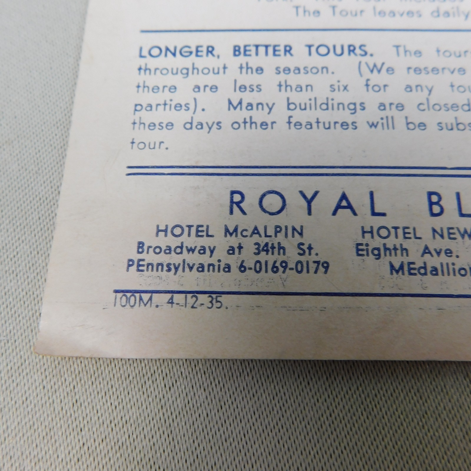 Vintage 1935 Sightseeing New York Royal Blue Line Travel Guide Map Souvenir