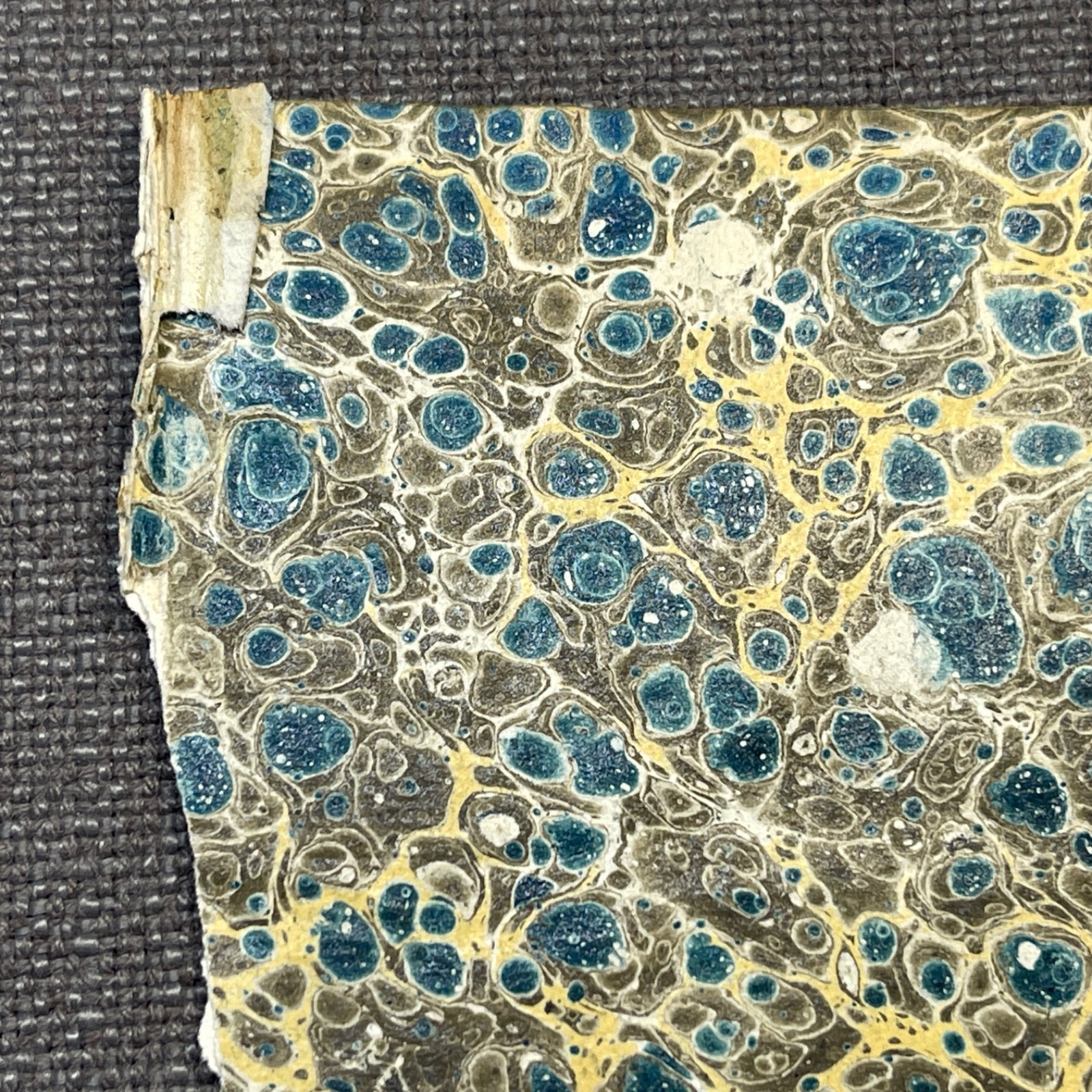 Antique Marbled End Papers Pair 1800s Bookbinding Blue Brown Beige White