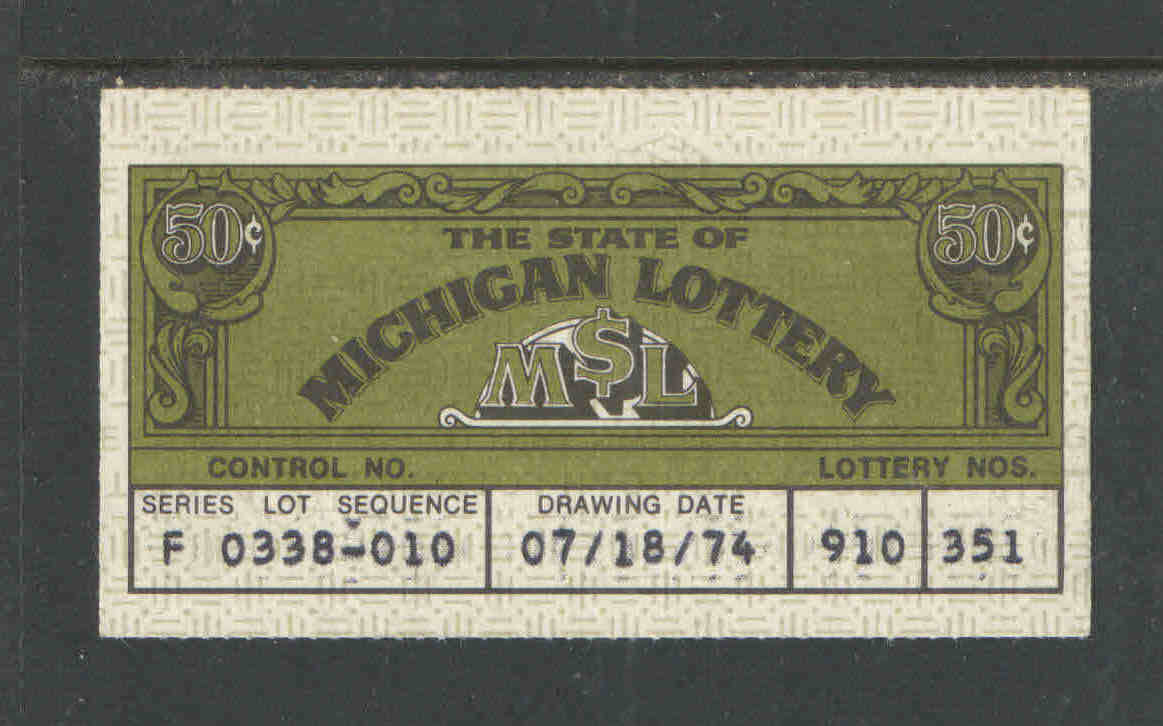 1974 or 1975 MICHIGAN JACKPOT LOTTERY TICKET $0.50 50¢