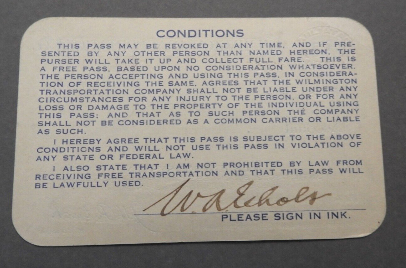 vintage 1924 Wilmington Transportation Co PASS railroadiana Catalina Island