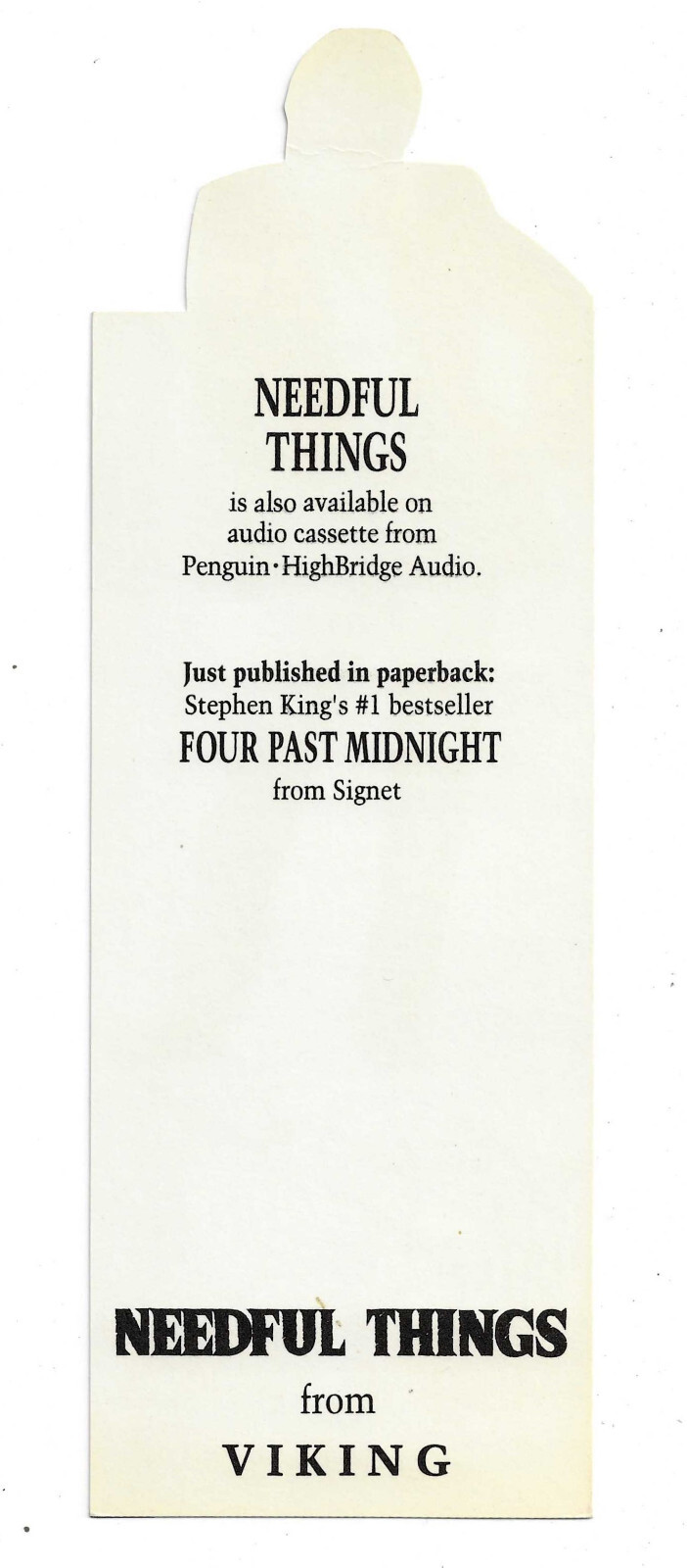 STEPHEN KING “signed” Needful Things (1991) promotional piece Condition: VF/NM