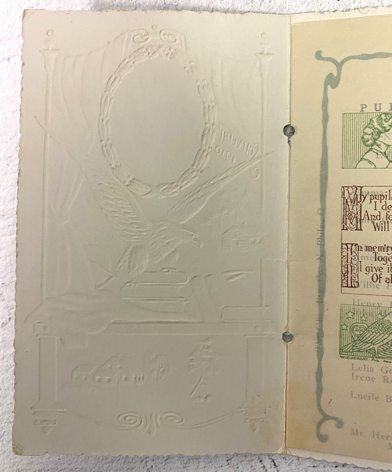 1910 Souvenir Memento Booklet Pioneer School House Embossed Americana Ephemera