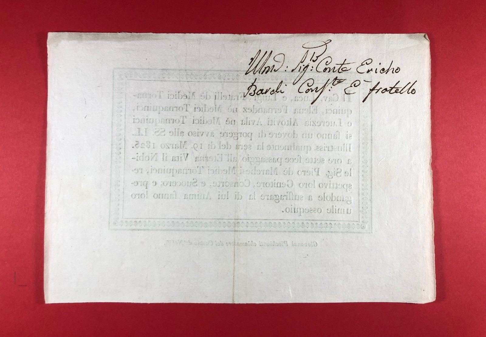 Rare Luttino – Funeral Announcement Florence Medici Tornaquinci 1825