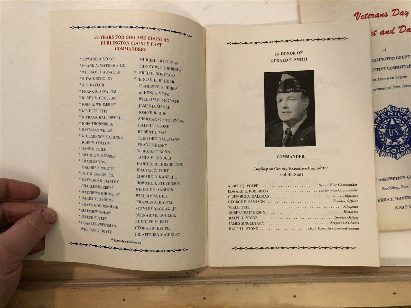 1977 Burlington County Veterans Day Banquet Dance Programs American Legion NJ