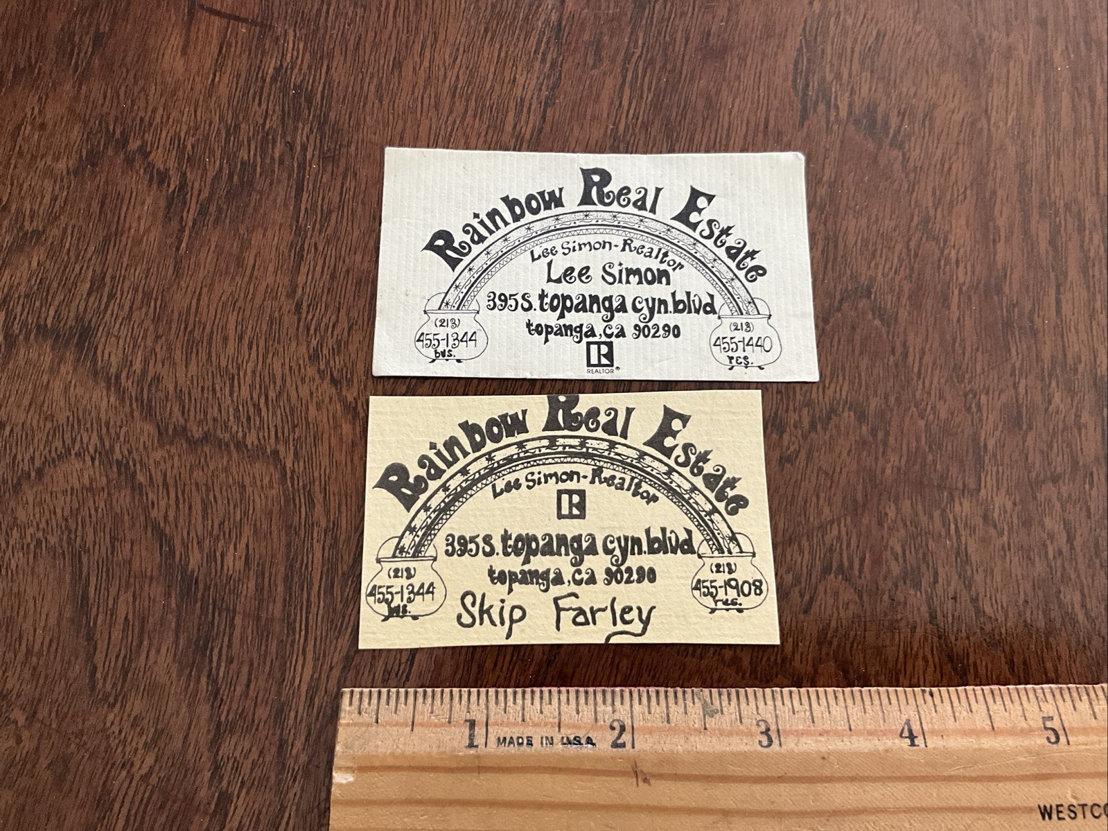 2 Qty Rainbow Real Estate Broker Land Agent Vintage Business Cards Topanga CA