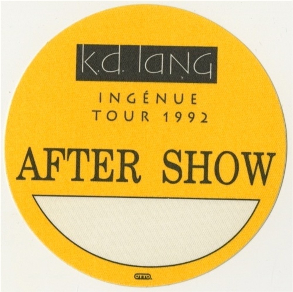k.d. lang 1992 Ingénue concert tour After Show Backstage Pass
