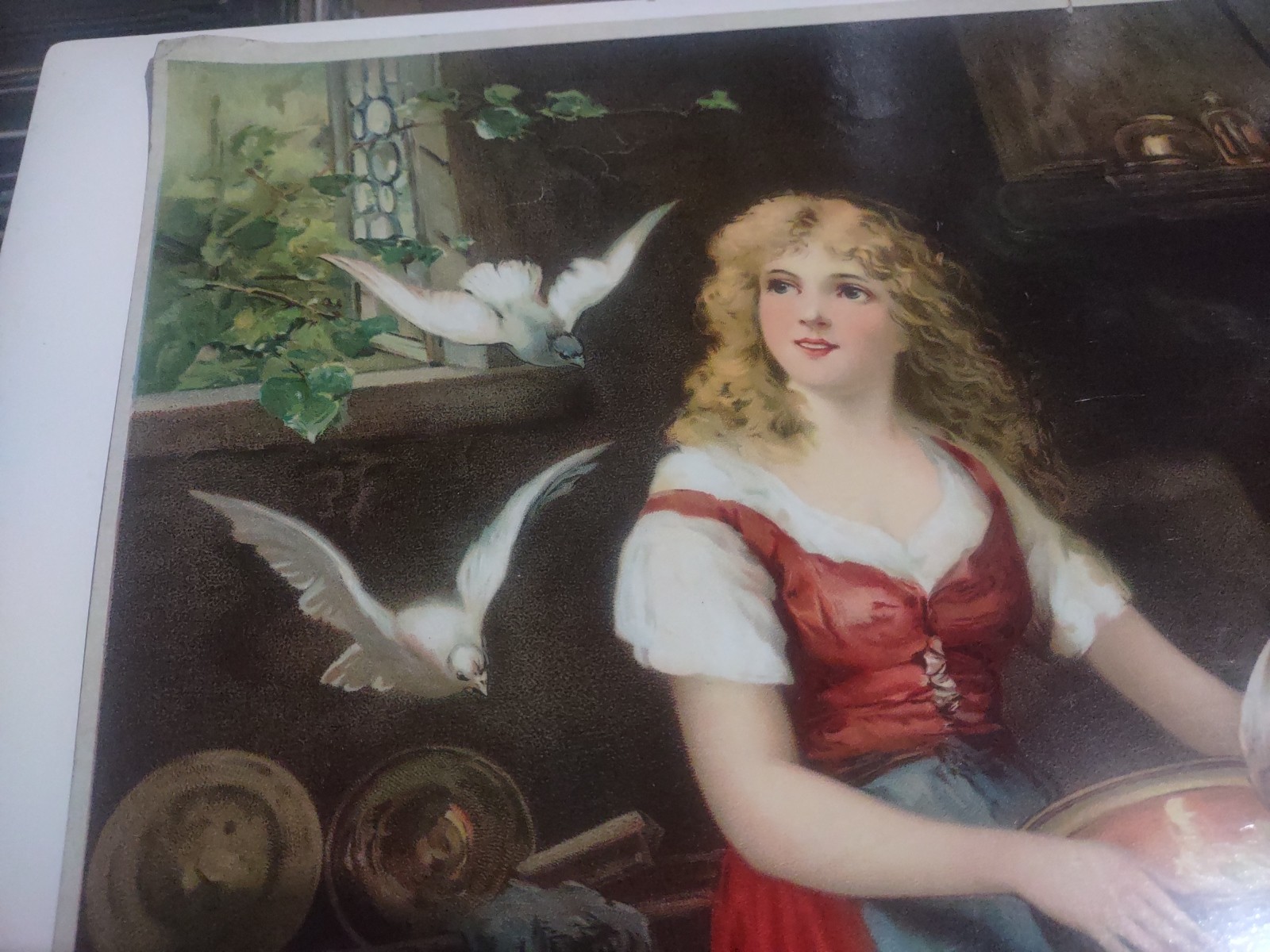 VINTAGE LATE 1800’S CHROMOLITHOGRAPH PRINT K. SCHELLBACH CINDERELLA BIRDS