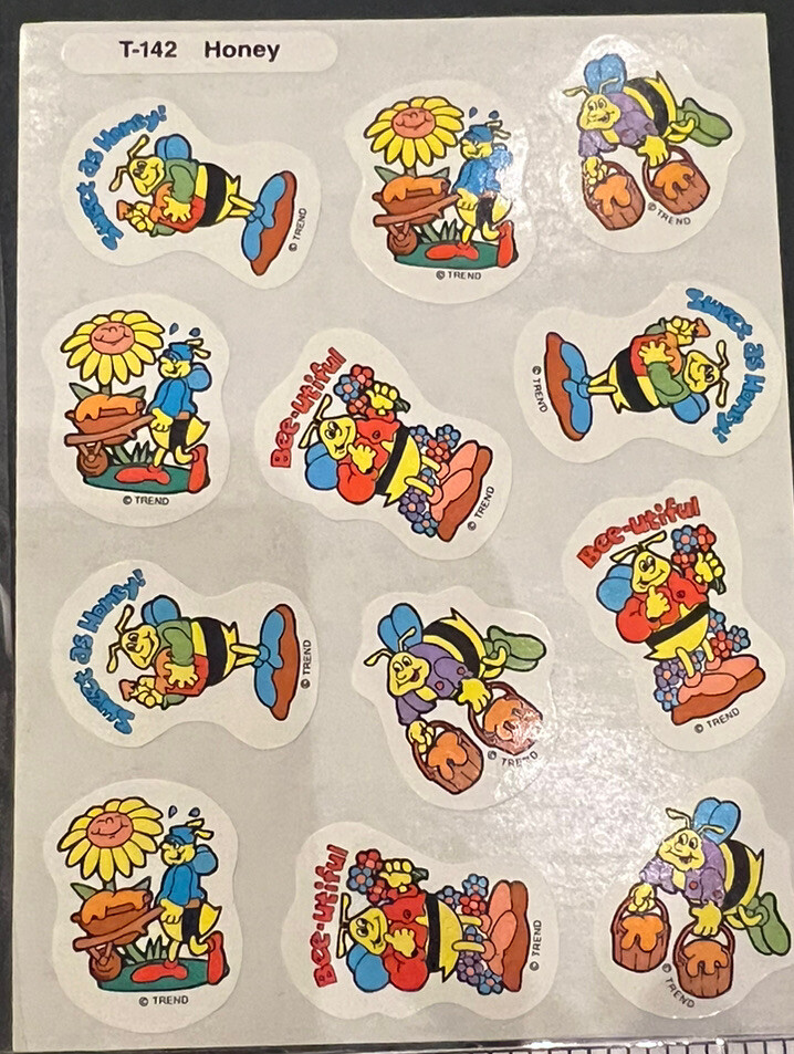 Vintage TREND Scratch & Sniff Stinky Sticker Sheet Die Cut HONEY BEE Scent HTF