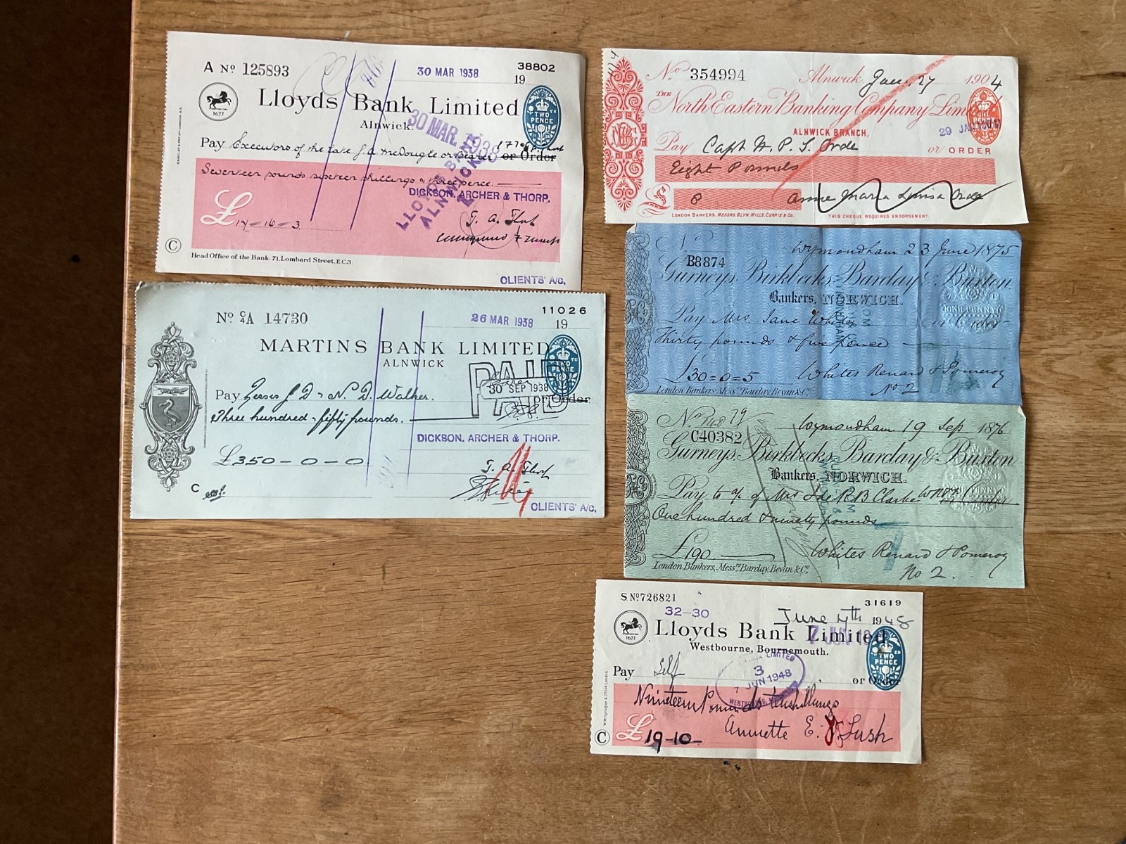 British vintage used cheques 6 items B5341