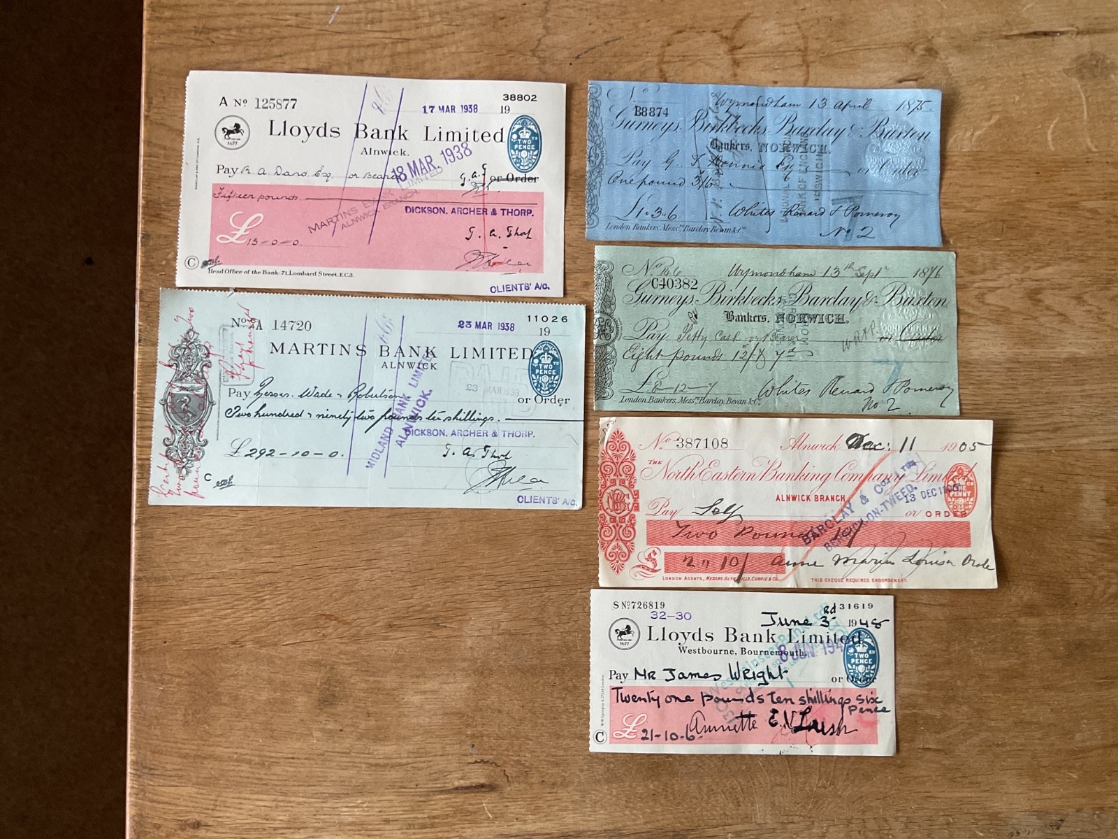 British vintage used cheques 6 items B5337