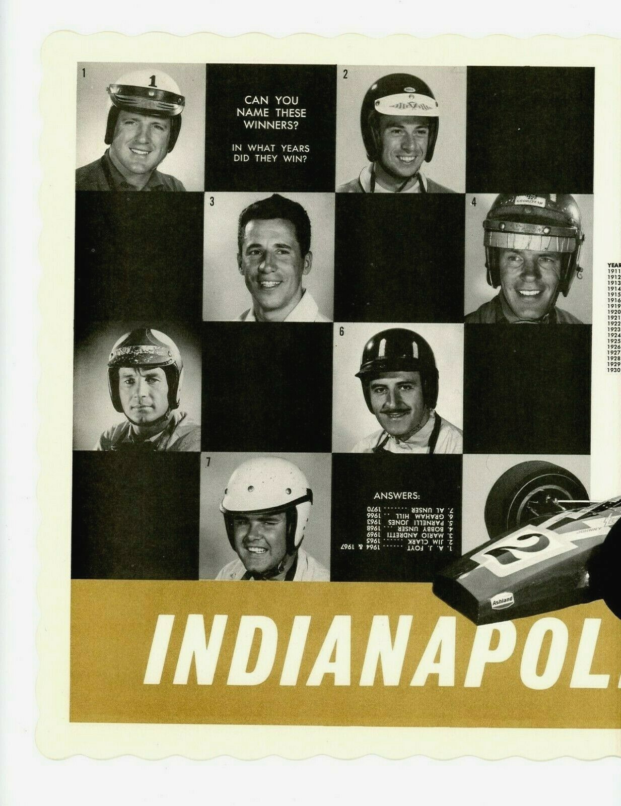 1971 Springprint Indy 500 Paper Placemat Unser Andretti Jones Foyt Clark Lot