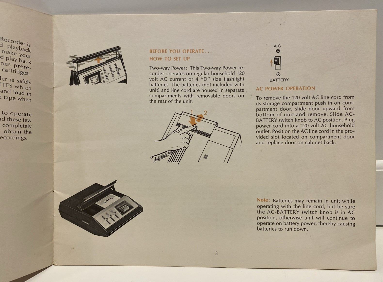 Vtg General Electric Model M8415B Cassette Tape Recorder Owner’s Manual 1970 EUC