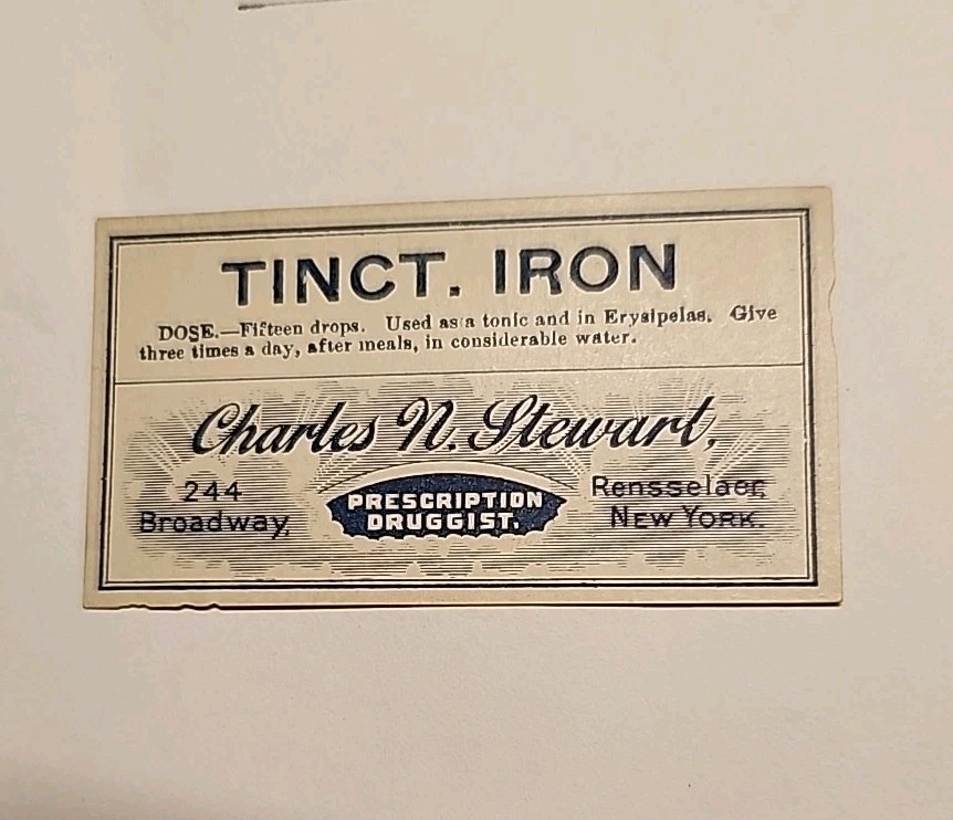 Rjkstamps VINTAGE Charles Stewart PHARMACY DRUG STORE Labels Rensselear, NY.