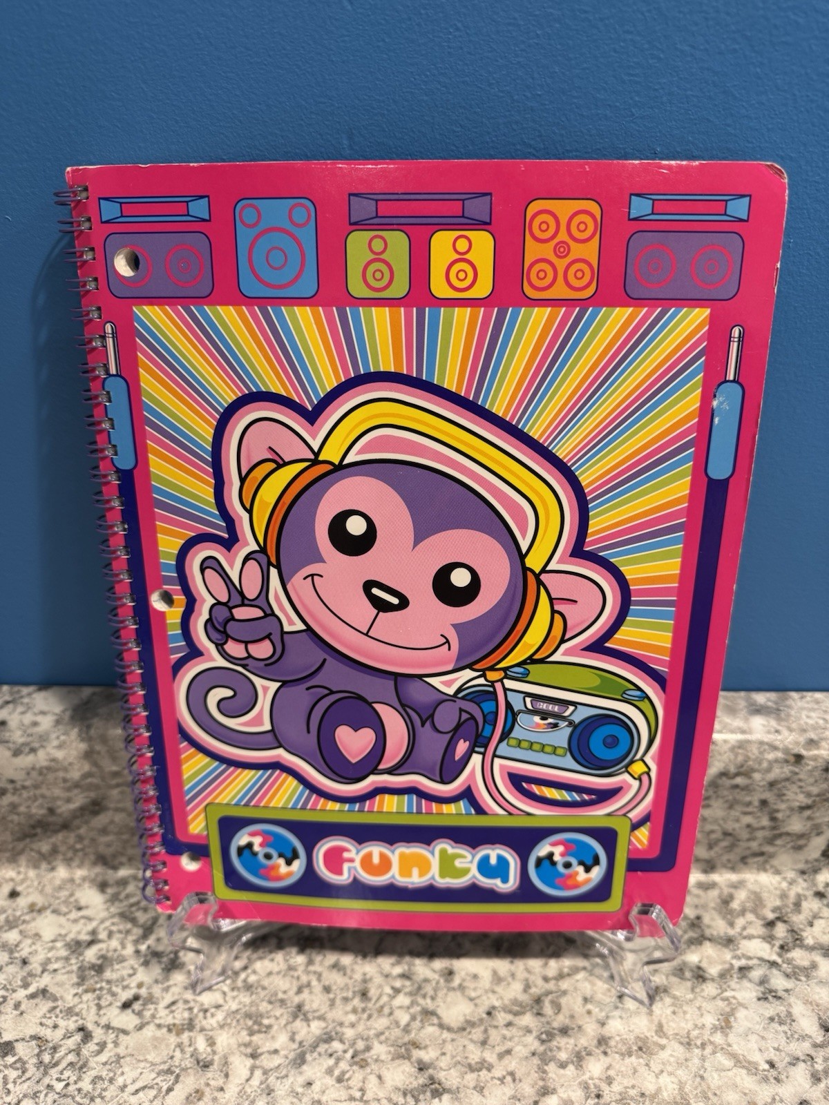 Vintage Lisa Frank Spiral Notebook Funky Monkey 10.5 x 8 Rainbow 68 Sheets Y2K