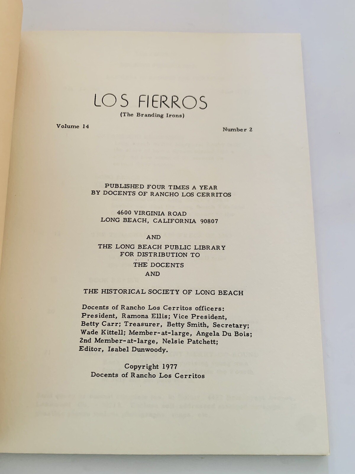PUBLICATION LOS FIERROS DE RANCHO LOS CERRITOS LONG BEACH CA 1974 Vintage