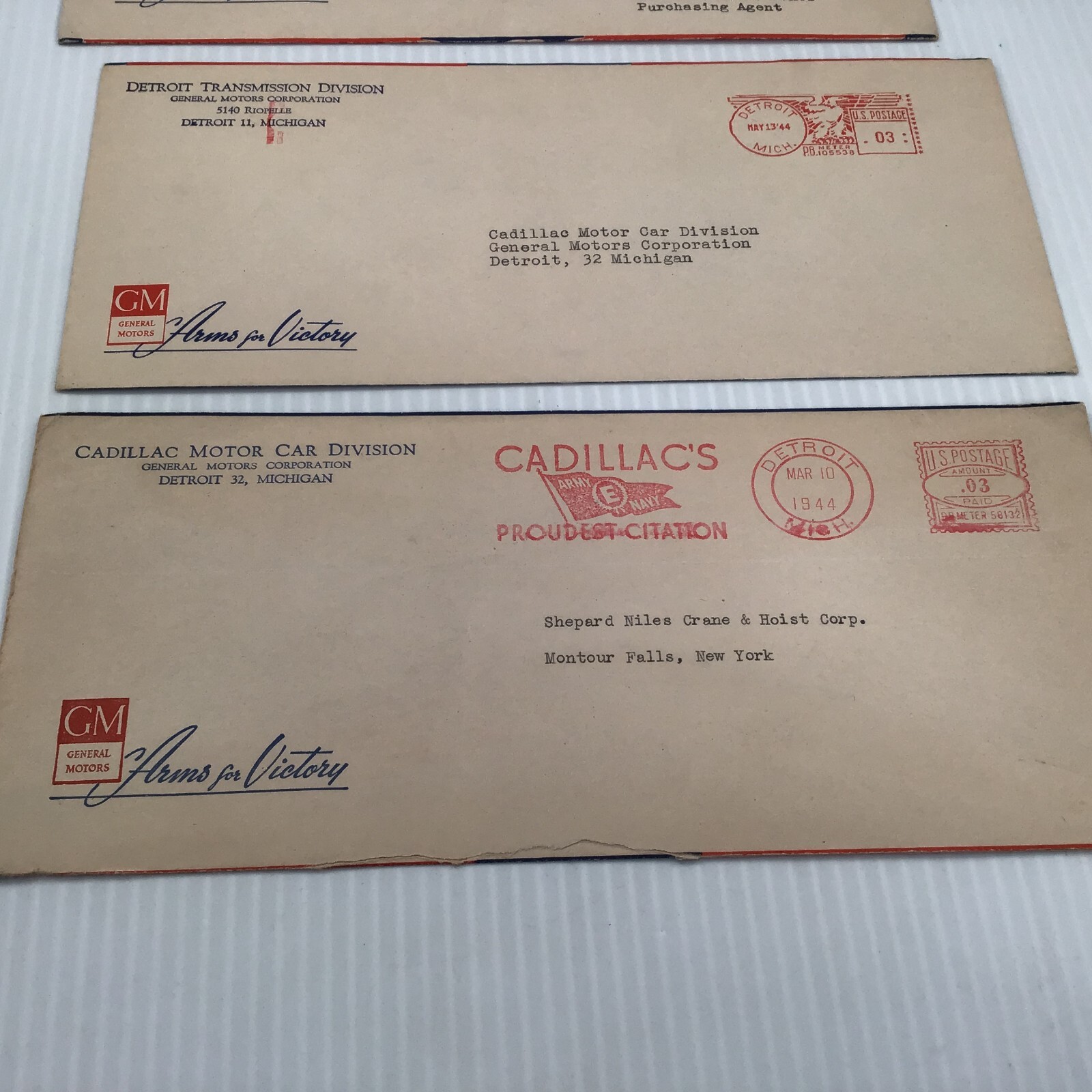Cadillac Motor Car Letterhead Arms for Victory Envelopes, WWII, 1944