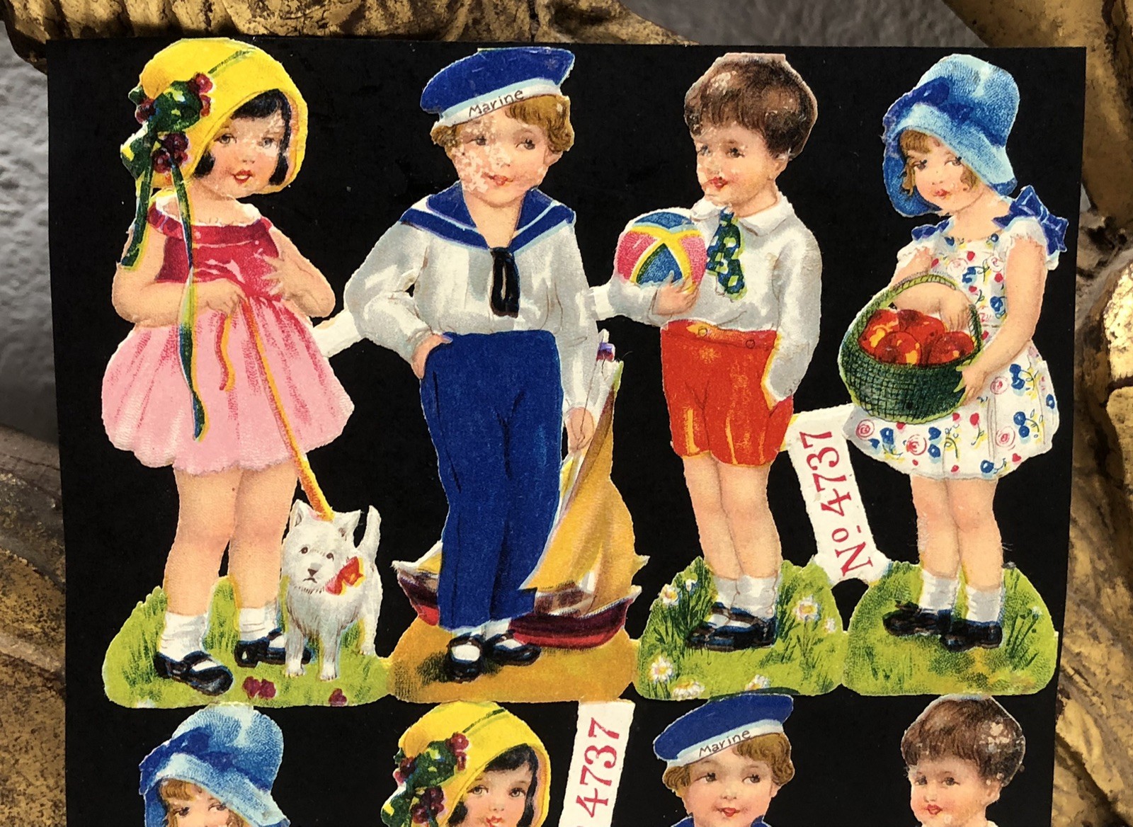 Dressed Girls Die Cut Embossed Scraps by M&S Glued on Paper Double Sided L10