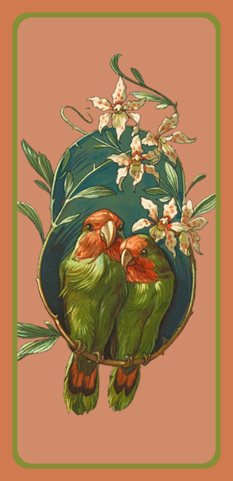 ART NOUVEAU Love Birds & Flowers – Anton Seder Art – Laminated Bookmark