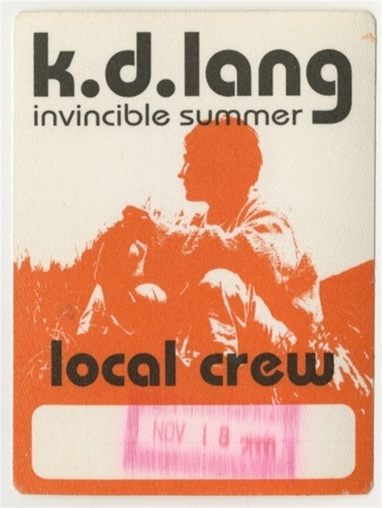 k.d. lang 2000 Invincible Summer concert tour issued Working Crew Backstage Pass