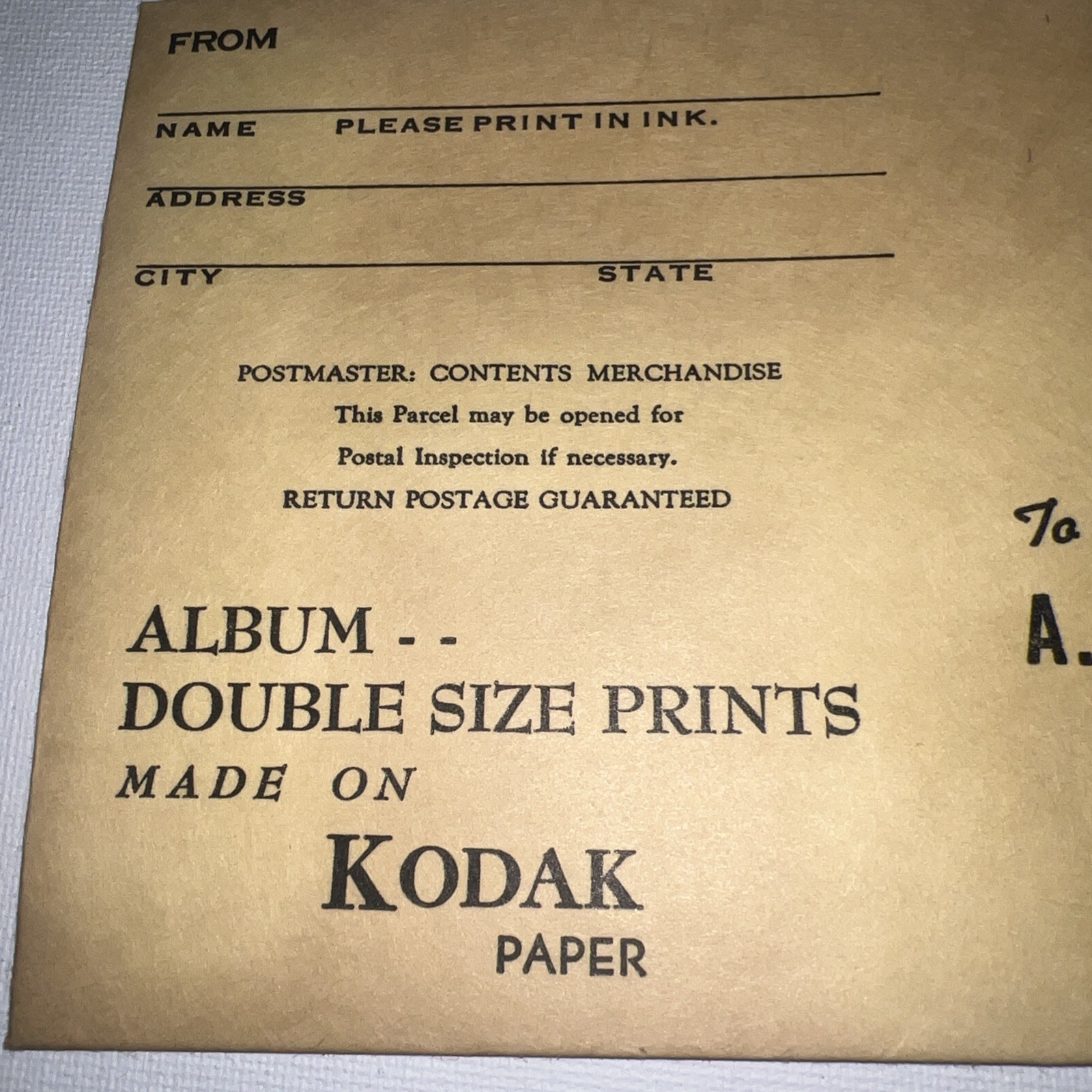 MINT 1948 Phila. Vintage Kodak Mail-In Film Photo Developing Envelope One