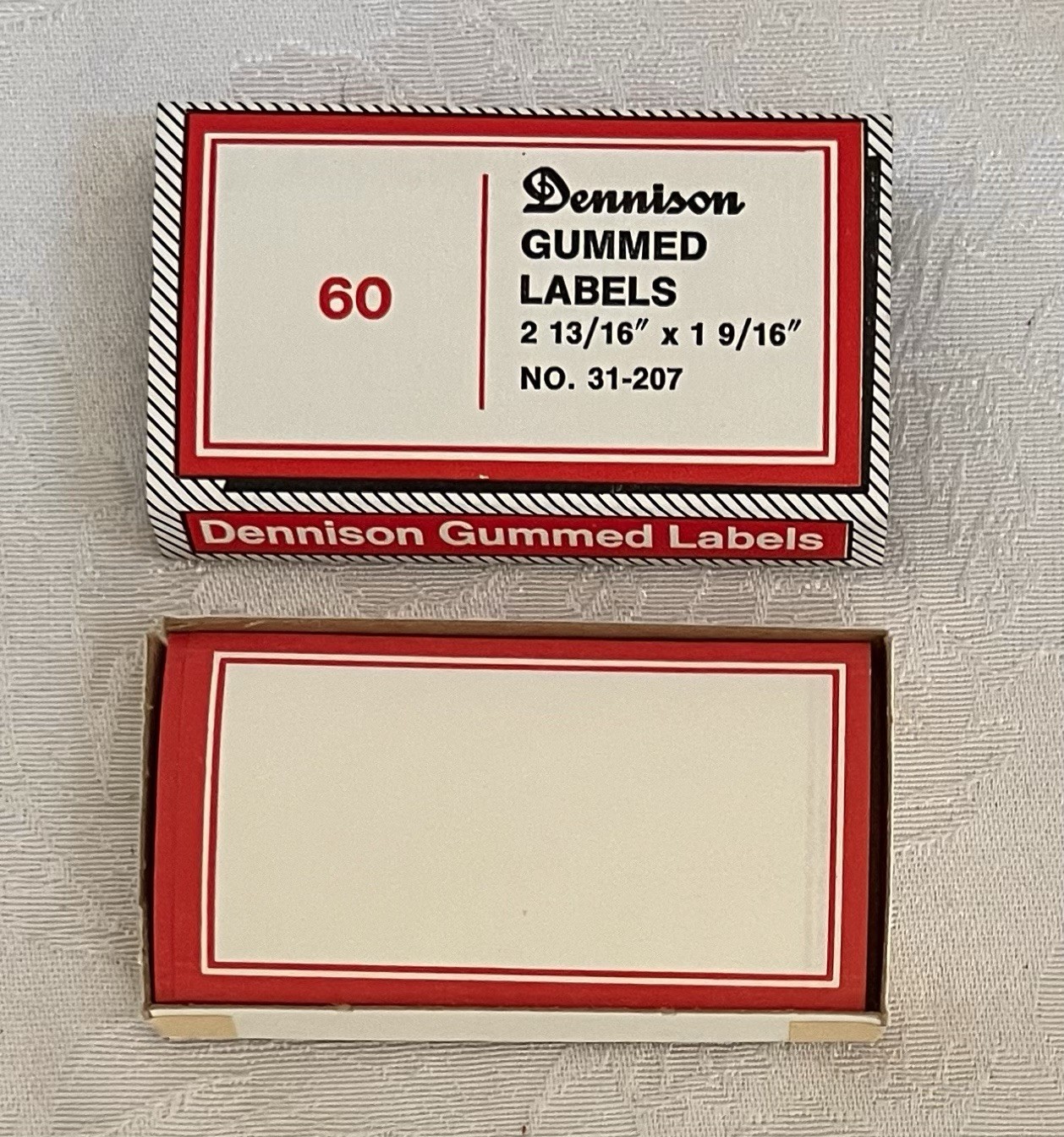 Vintage Dennison Gummed 2-13/16” Labels PARTIAL Box of 12 • No. 31-207/No. 2007