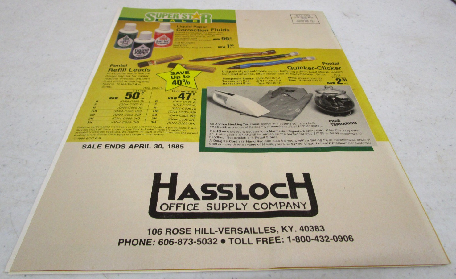 1985 VTG 1980’s HASSLOCH OFFICE SUPPLY STORE ADVERTISING SALES PAPER CATALOG