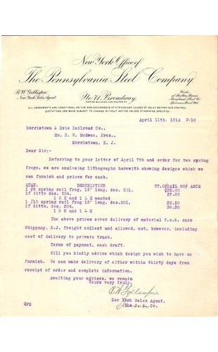1914 PA Steel Letter Morristown & Erie RR Spring Rail Frog #8 #10 Railroadiana