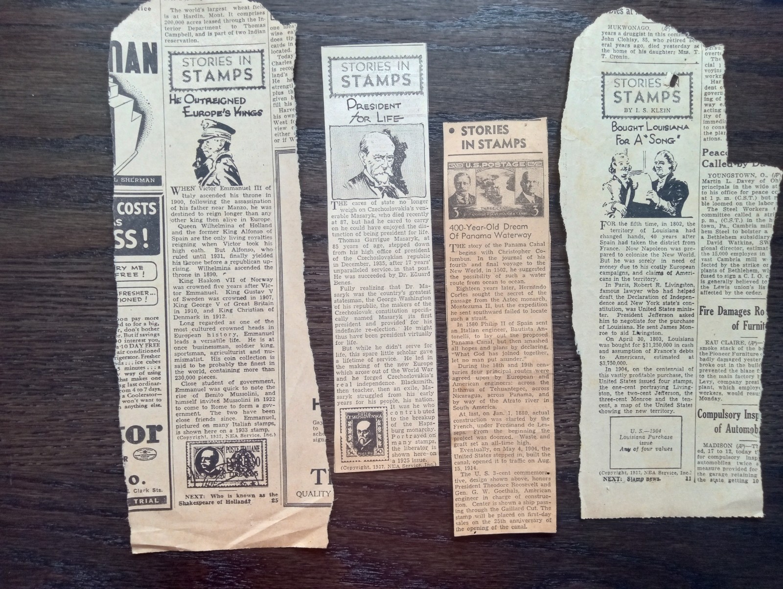 Vintage 1930’s Newspaper Clippings “Stories in Stamps” history of stamps postage