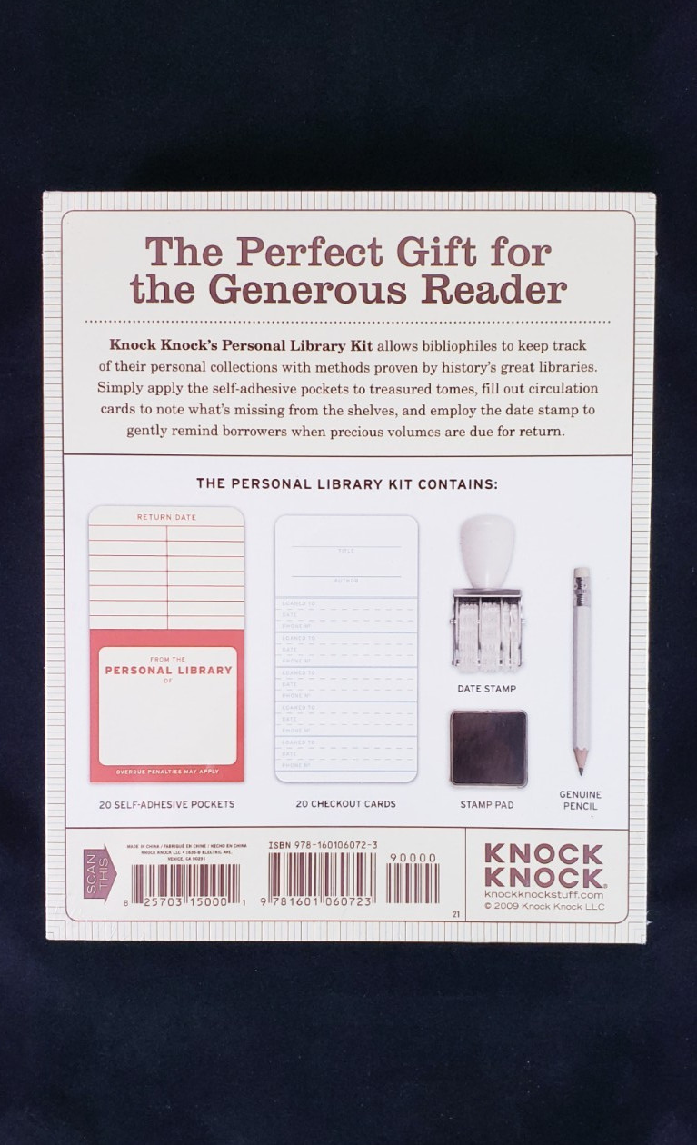 Knock Knock’s Personal Library Kit w/ Checkout Cards Date Stamp Return, etc