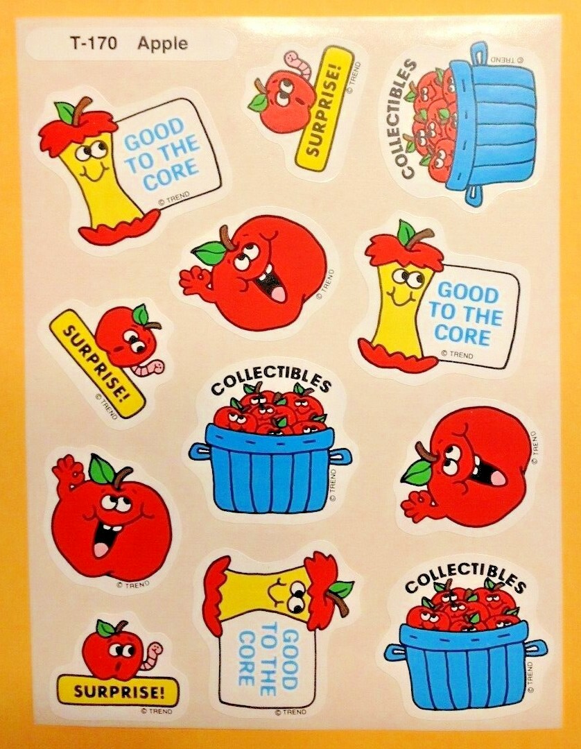 Vintage TREND Scratch & Sniff Stinky Sticker Sheet Die Cut APPLE Scent RARE HTF
