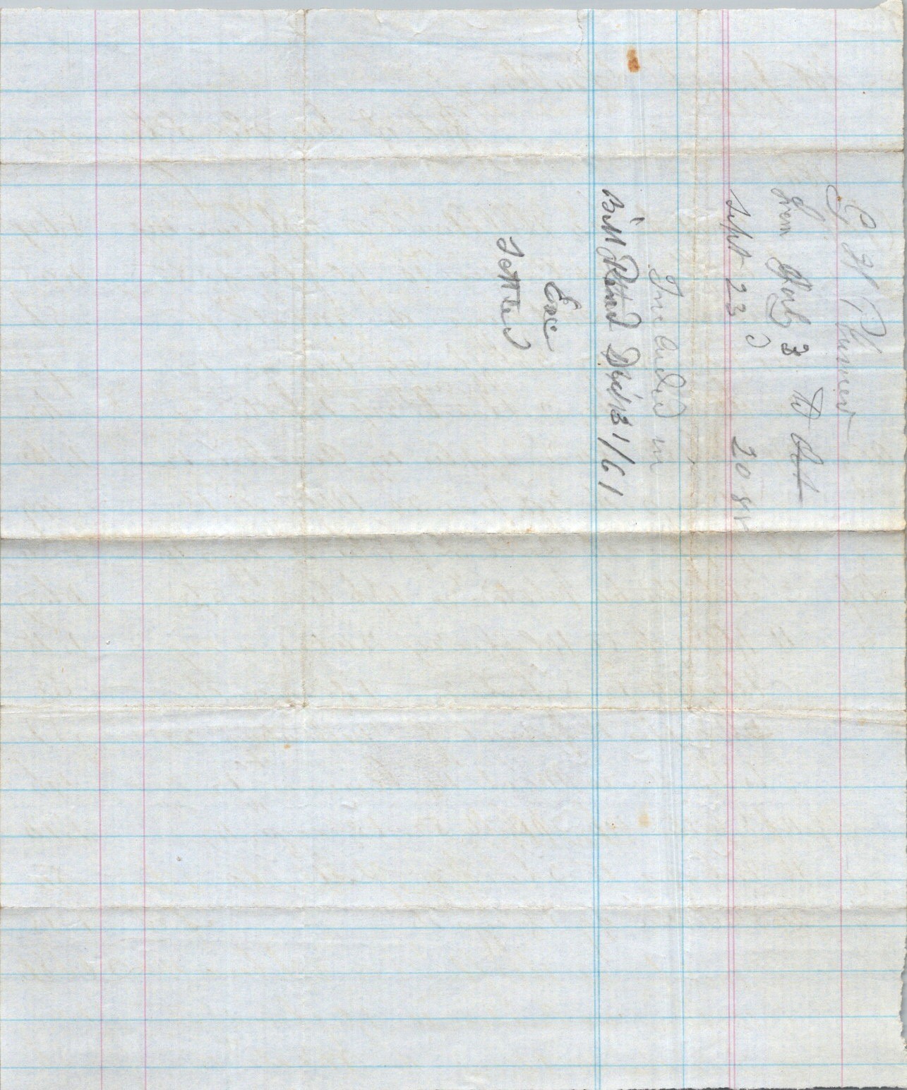 1861 Handwritten G.F. Payment Receipt BM Road Civil War Era Lined Paper
