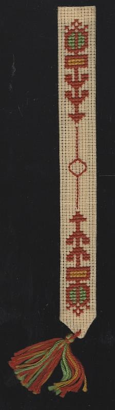 Cross Stitch Bookmark with Tassel Geometric Design Red Green Vintage