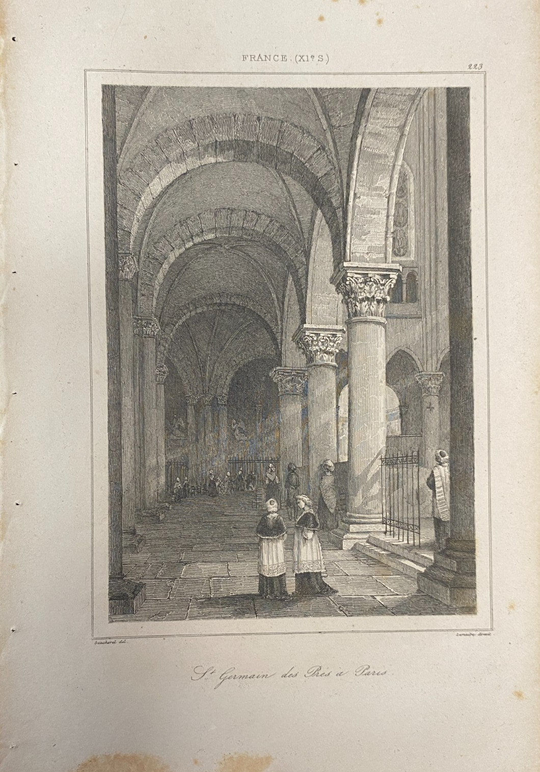 Engraving France 11th Century ” Church Saint Germain Des Pres In Paris “