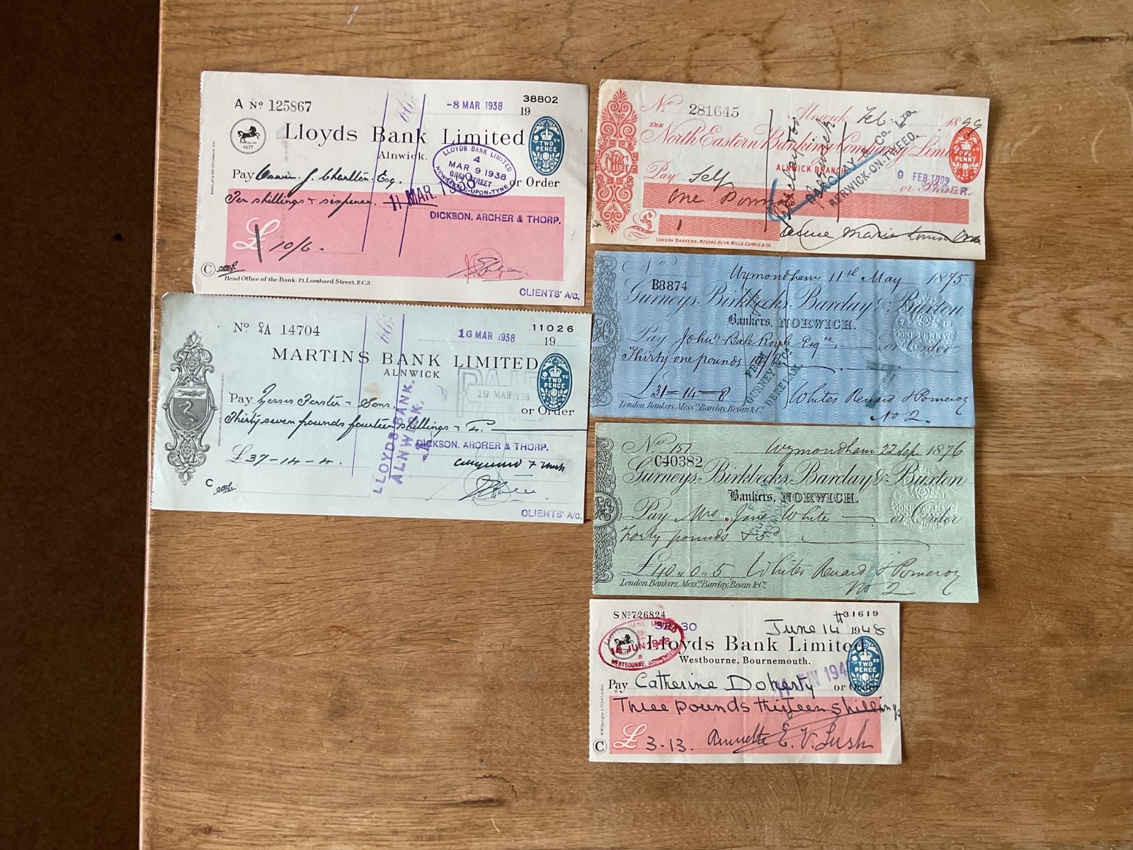 British vintage used cheques 6 items B5344