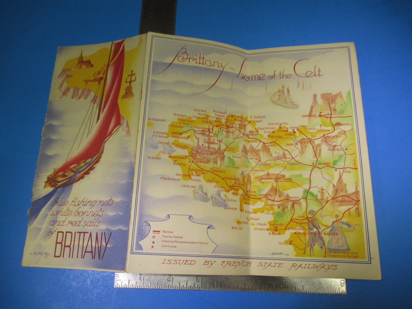Vintage Blue Fishing Nets White Bonnets and Red Sails of Brittany Brochure S7048