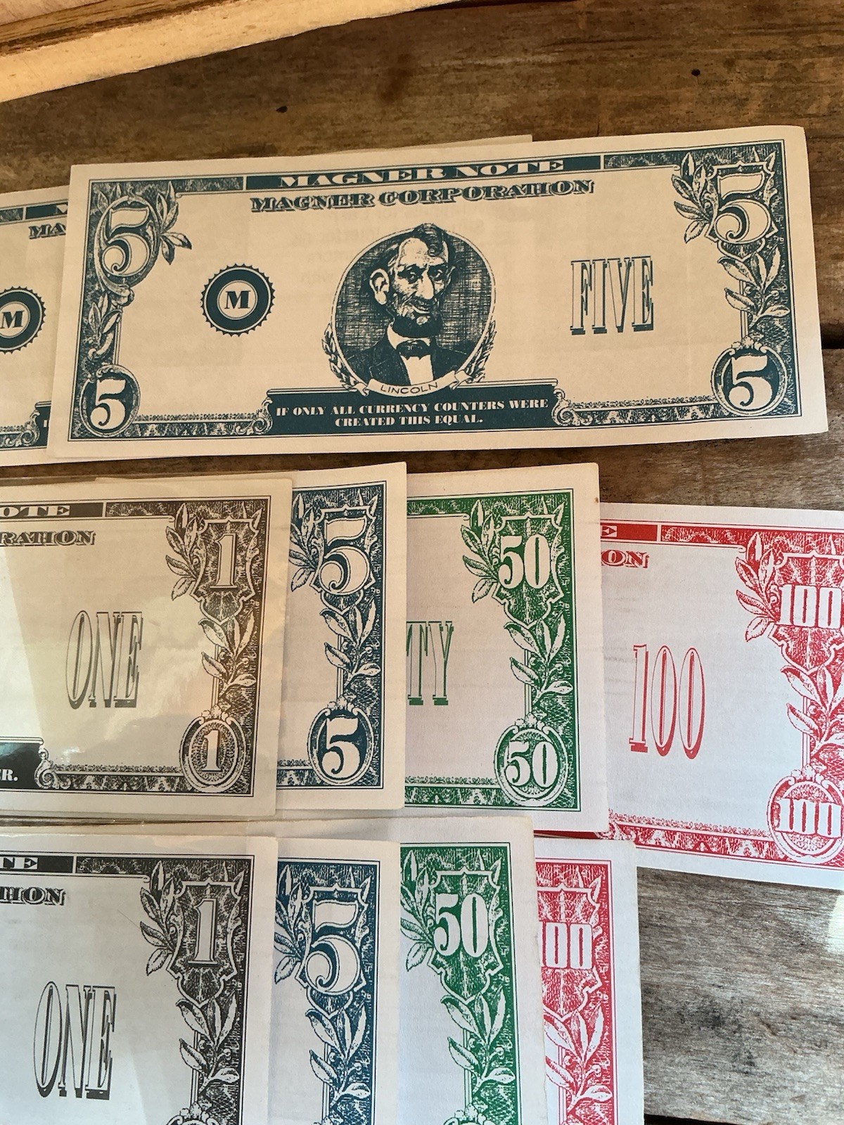 RARE Magner Corp Test Money Bank note lot $5 $1 $50 $100 ROGUE NOTES testing